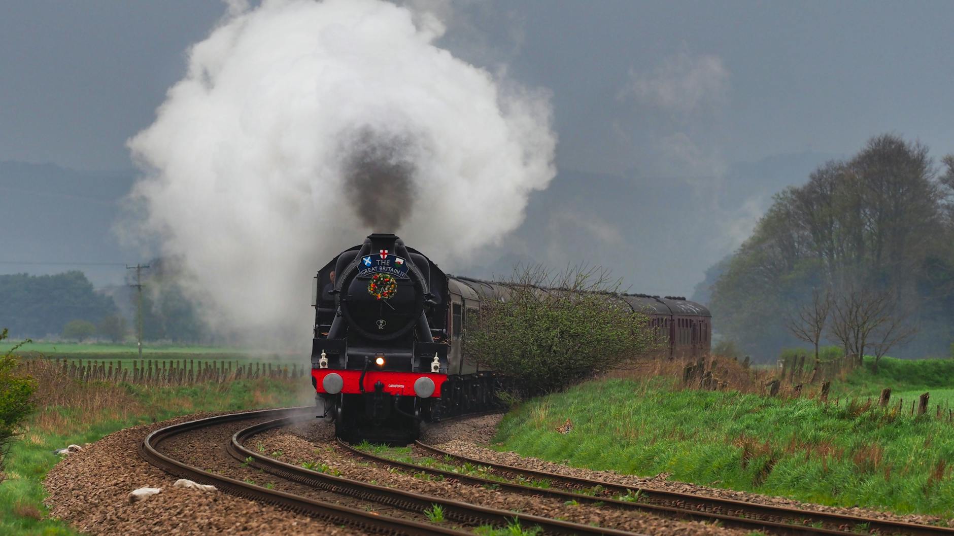 steam train in countryside